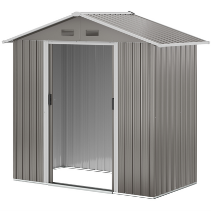 6.5x3.5ft Metal Garden Storage Shed for Outdoor Tool Storage with Double Sliding Doors and Vents, Grey