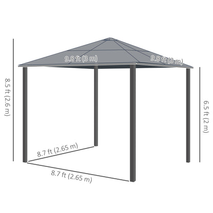 10 x 10 ft Hard Top Gazebo Canopy, Outdoor Patio Shelter with Heavy-Duty Metal Frame, Sun Shade with Curtains and Waterproof Roof for Backyard, Beige Coffee