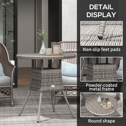 27.5" Outdoor Wicker Dining Table, PE Rattan Patio Furniture with Wood-plastic Composite Top, Grey