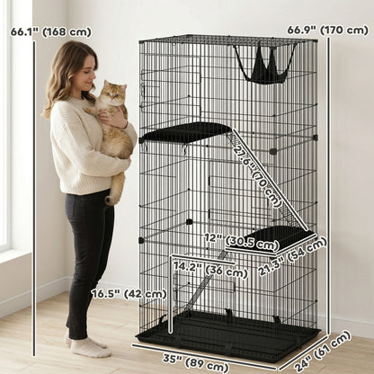 3-Tier Cat Cage Indoor, Detachable Metal Wire Kennel withwith Hammock, Platform, Tray and Cushion for 1-2 Kittens