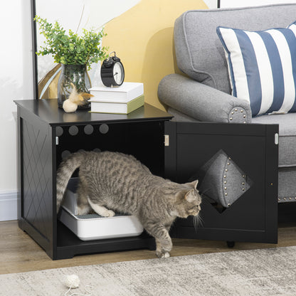 Cat Litter Box Enclosure End Table, Indoor Cat Washroom with Magnetic Door, Hidden Litter Box Nightstand with Large Tabletop, Easy Assembly, Black
