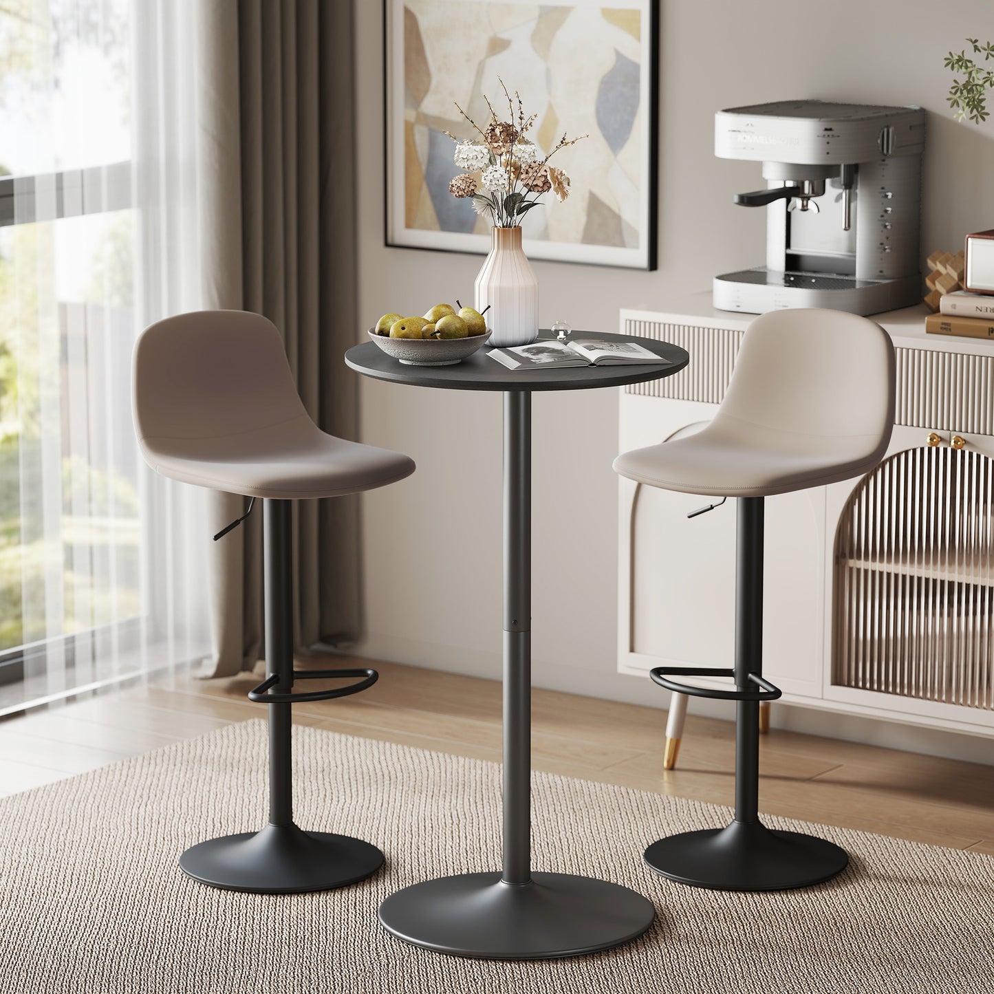 Round Table for 2, 40.2 Inch Bar Height Pub Table with Steel Frame, Non-Slip Base for Living Room, Kitchen, Black