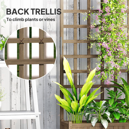Wooden Planter with Trellis, Raised Garden Bed with Wheels, Drainage Holes for Climbing Plants, Flowers, Brown
