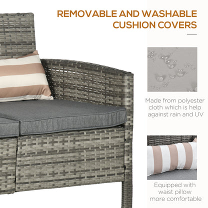 3-Seater Wicker Sofa, PE Rattan Outdoor Couch Conversation Furniture with Removable Cushions for Patio, Garden, Grey