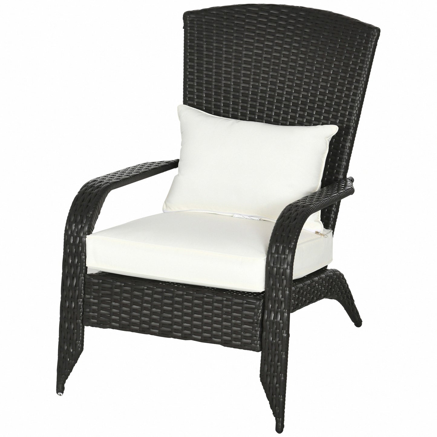 Patio Wicker Adirondack Chair, Outdoor Rattan Muskoka Chair with Cushions for Patio, Garden, Backyard, Cream