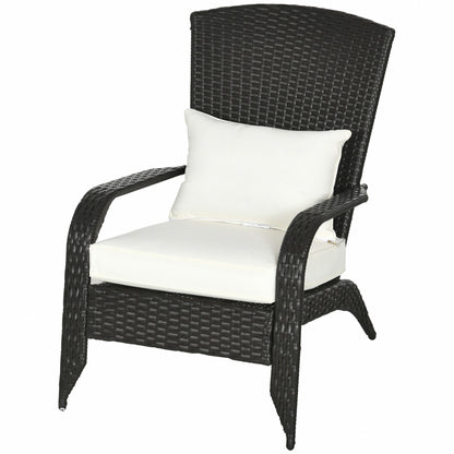 Patio Wicker Adirondack Chair, Outdoor Rattan Muskoka Chair with Cushions for Patio, Garden, Backyard, Cream