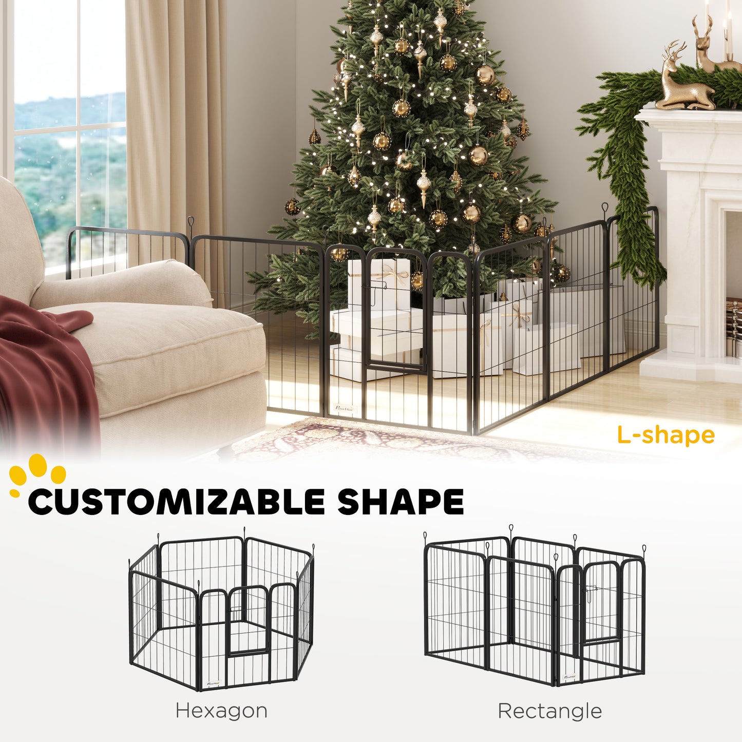 6 Panels Heavy Duty Dog Playpen Outdoor Indoor with Door & Strap, 24" Height Portable & Foldable Pet Playpen