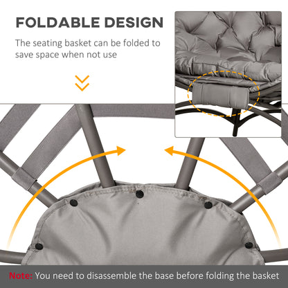 Egg Chair, Patio Lounge Chair, Foldable Basket Chair with Large Seat Cushion, Side Pocket, Sand