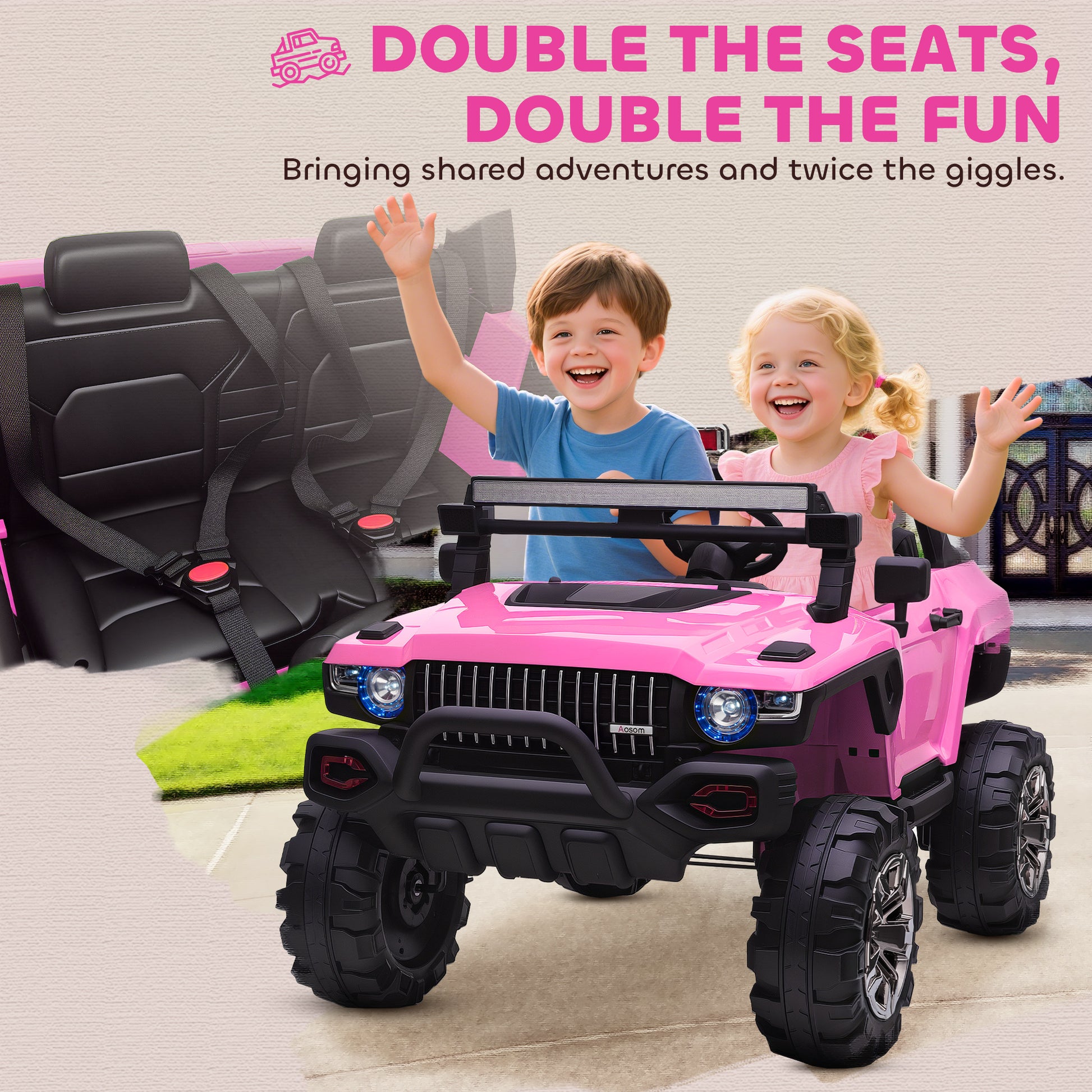 Aosom 2-Seater Kids Ride On Police Car, 12V 7AH Remote Control Police Truck Electric Car for Toddlers with LED Lights, Big Off-road Wheels, 4 Shock Absorbers, MP3, Storage, Pink