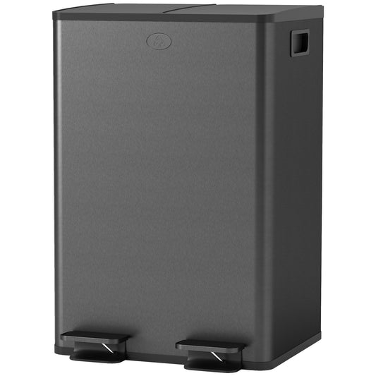 Dual Garbage Bin, Soft-Close Trash Can with Foot Pedal, 2 x 28 Liter Garbage Can with Removable Inner Buckets, Black
