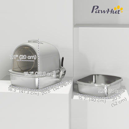 Enclosed Stainless Steel Litter Box, Metal Cat Litter Box with Scoop, Deodorizer Bag, Handle, Easy to Clean