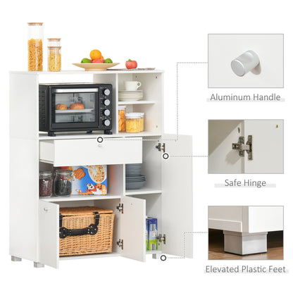 Compact Kitchen Pantry Cabinet Server Hutch Storage Buffet with Microwave Oven Stand Drawer and Shelves, White