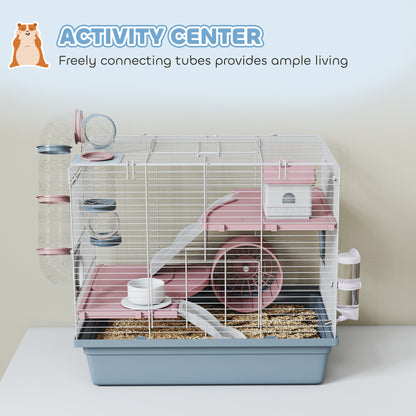 Hamster Cage, 3-Tier Small Animal Cage with Excerise Wheel, Food Bowl, Water Bottle, House, Tunnels, Ramps