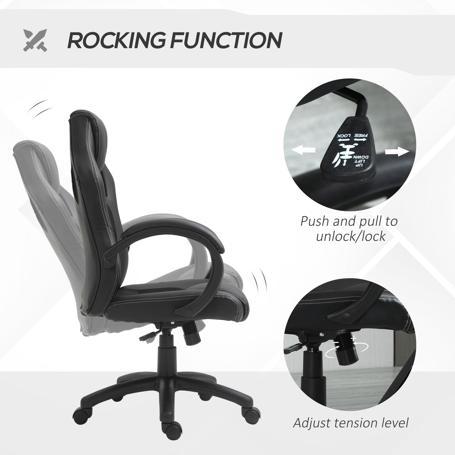 Racing Gaming Chair Office Chair Computer Desk Gamer Chair with Swivel Wheels, Padded Headrest, Tilt Function, Black