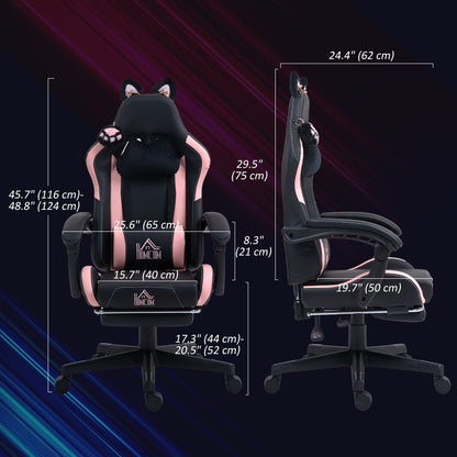 Cute Racing Gamer Chair, Faux Leather Gaming Chair with Footrest, Headrest and Lumbar Support, Black