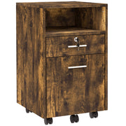 Small Filing Cabinet with 2 Drawers, Lockable Home Office Storage Cabinets on Wheels for A4, Letter Size, Rustic Brown