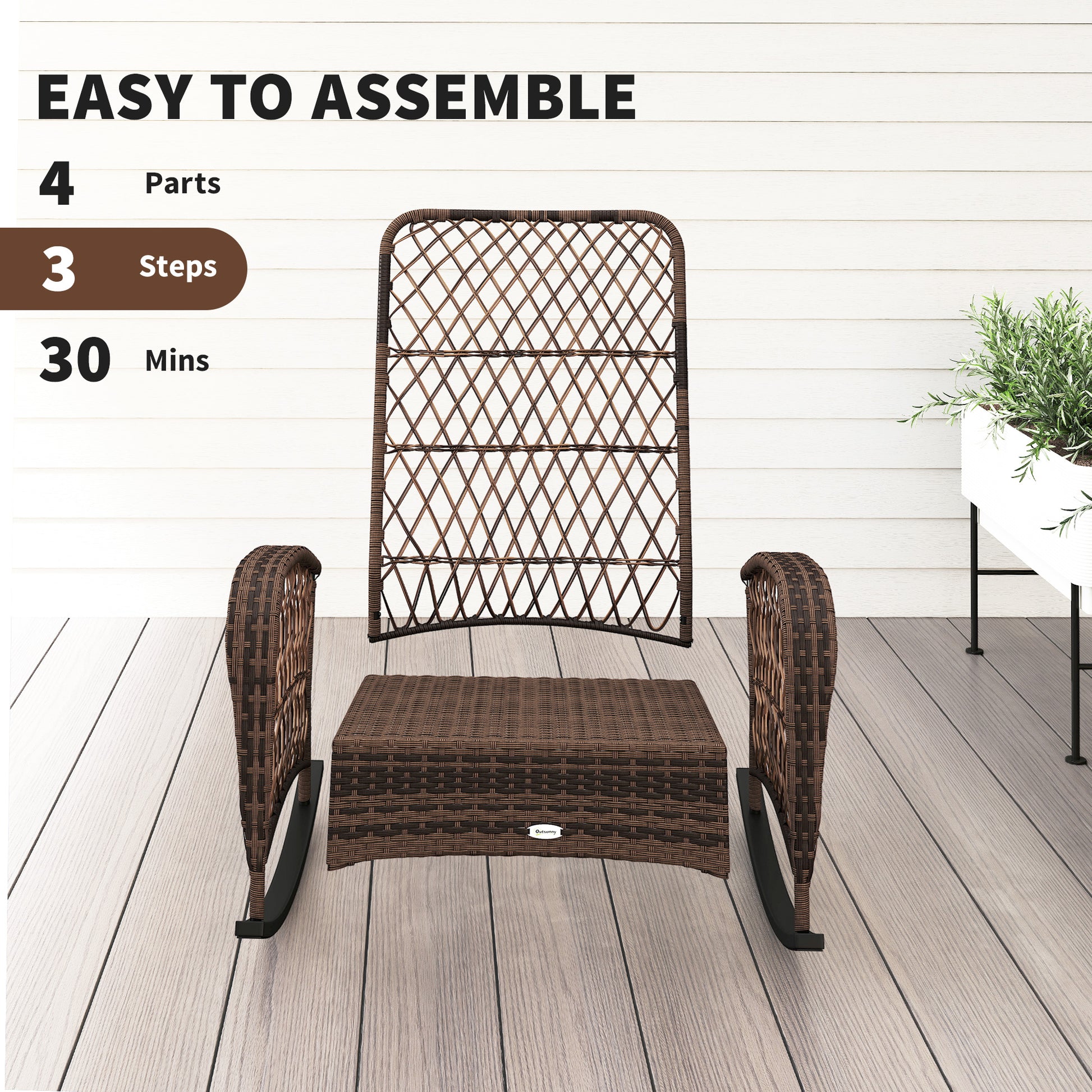 Outdoor Wicker Rattan Rocking Chair Patio Rocker with Thick Cushions for Garden Backyard Porch, Light Mixed Brown