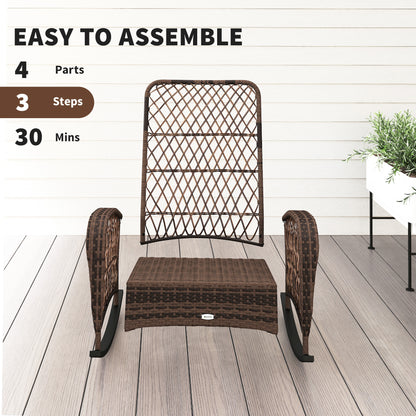 Outdoor Wicker Rattan Rocking Chair Patio Rocker with Thick Cushions for Garden Backyard Porch, Light Mixed Brown