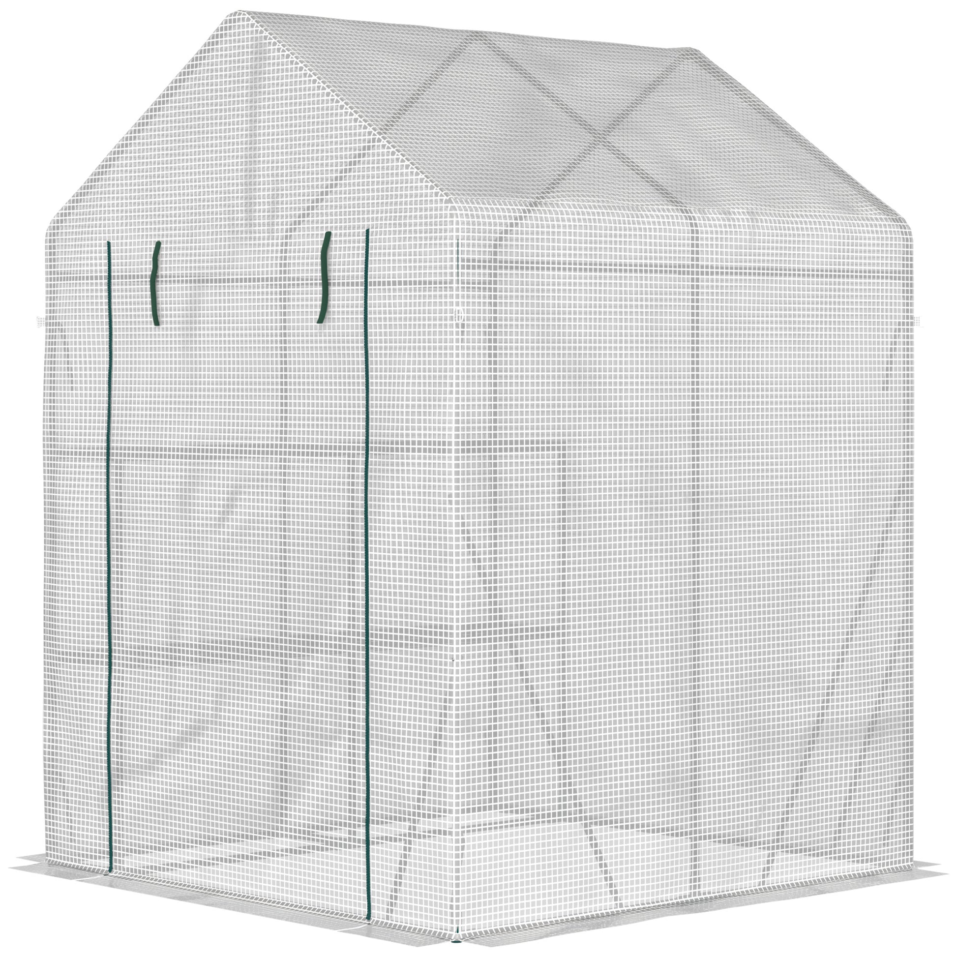 56" x 56" Walk-in Greenhouse Outdoor, Portable Gardening Plant Hot House with 2-Tier Shelf, Green