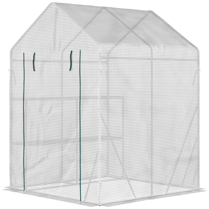 56" x 56" Walk-in Greenhouse Outdoor, Portable Gardening Plant Hot House with 2-Tier Shelf, Green