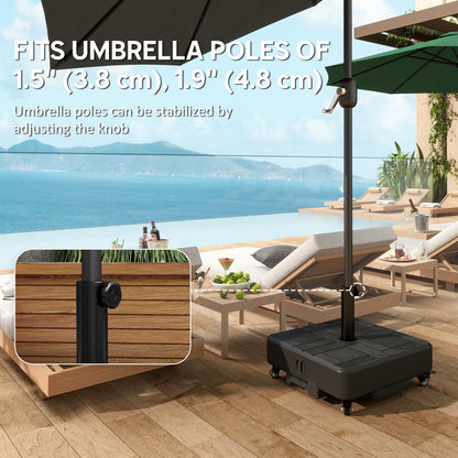 Patio Umbrella Base with Wheels Fillable Outdoor Umbrella Stand for 1.5"/1.9" Poles Black