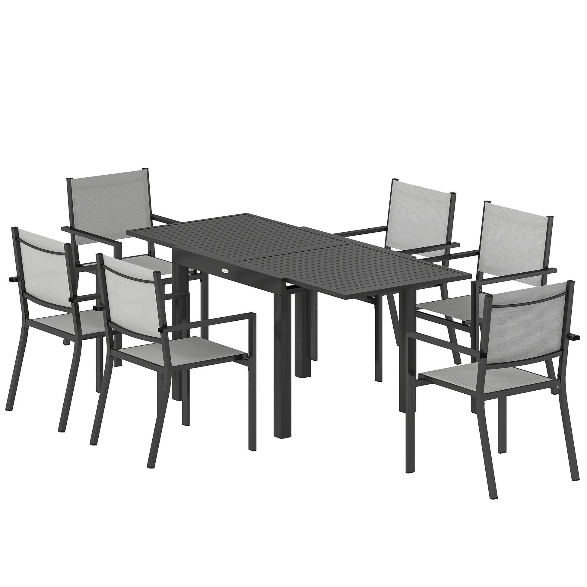 7 Pieces Outdoor Dining Set, Aluminum Patio Table and Chairs Set for 6 with Extendable Tabletop and Stackable Chairs