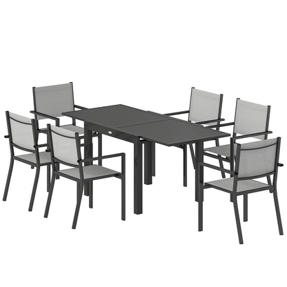 7 Pieces Outdoor Dining Set, Aluminum Patio Table and Chairs Set for 6 with Extendable Tabletop and Stackable Chairs