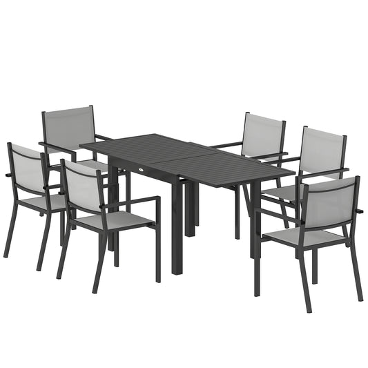 7 Pieces Outdoor Dining Set, Aluminum Patio Table and Chairs Set for 6 with Extendable Tabletop and Stackable Chairs