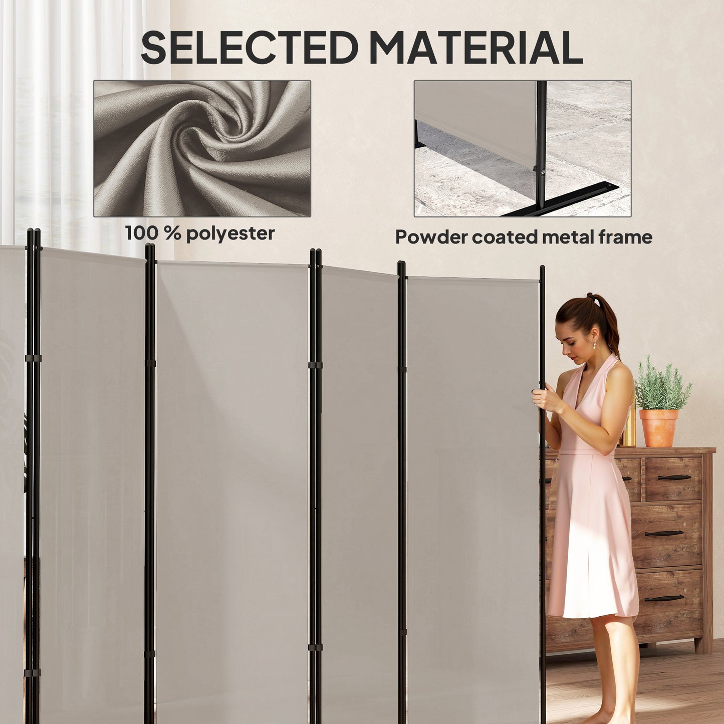 6 Panel Room Divider, 6 Ft Folding Privacy Screen, Portable Freestanding Partition Wall Divider, Beige