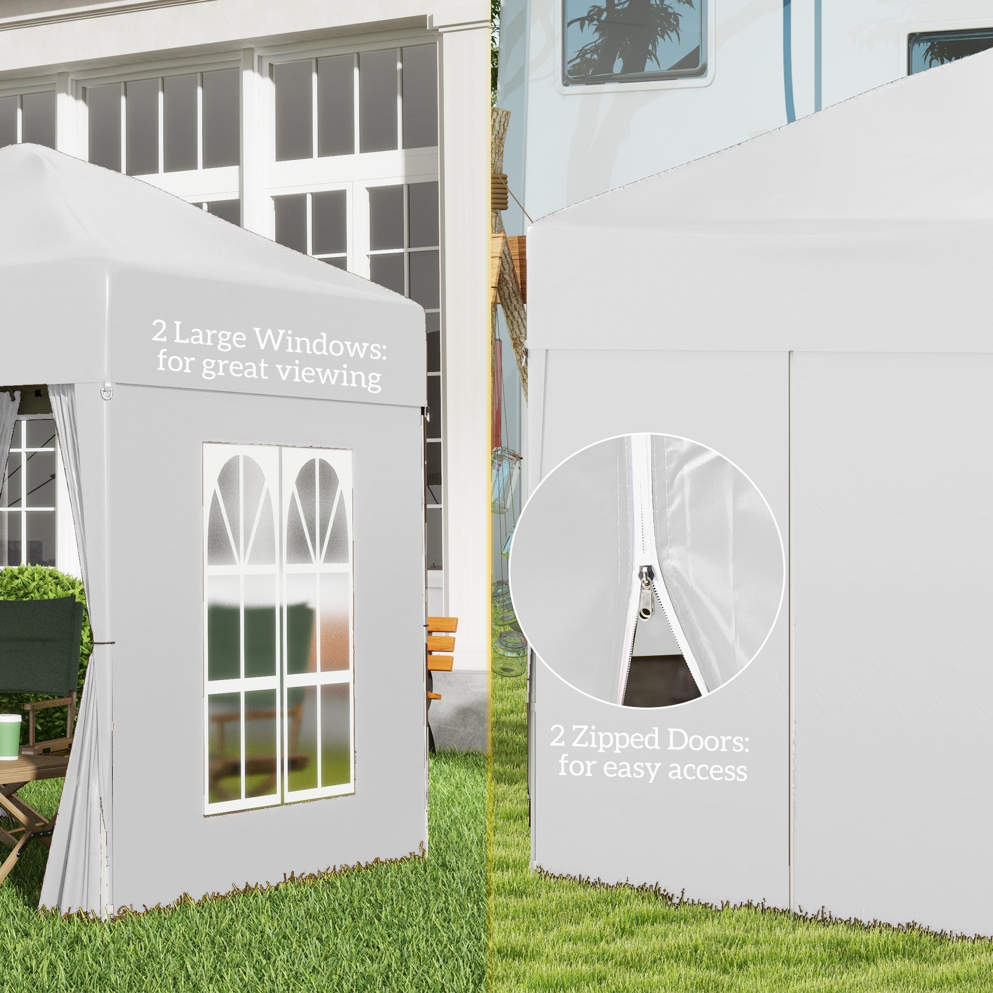 6.6'x6.6' Pop Up Canopy Tent with Sidewalls, Instant Sun Shelter Camping Gazebo with Carry Bag, White