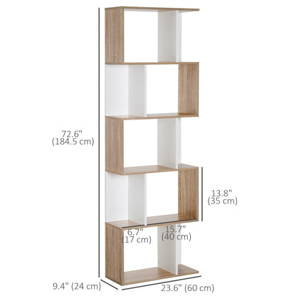 5-Tier Geometric Bookcase Display Shelf Storage Shelf Modern Room Divider Living Room Home Office Furniture, White