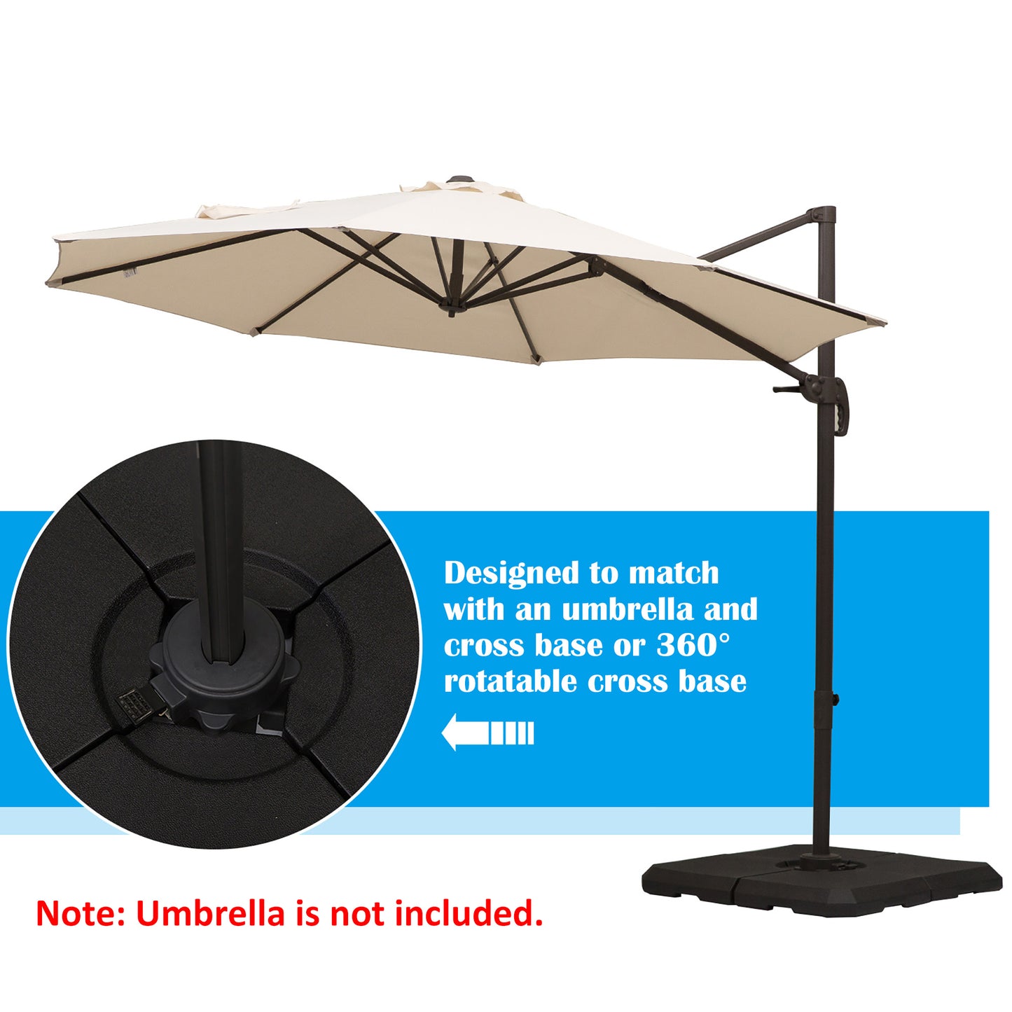 4 Pieces Umbrella Base Parasol Stand for Cantilever Umbrella Fill w/ Sand or Water Black