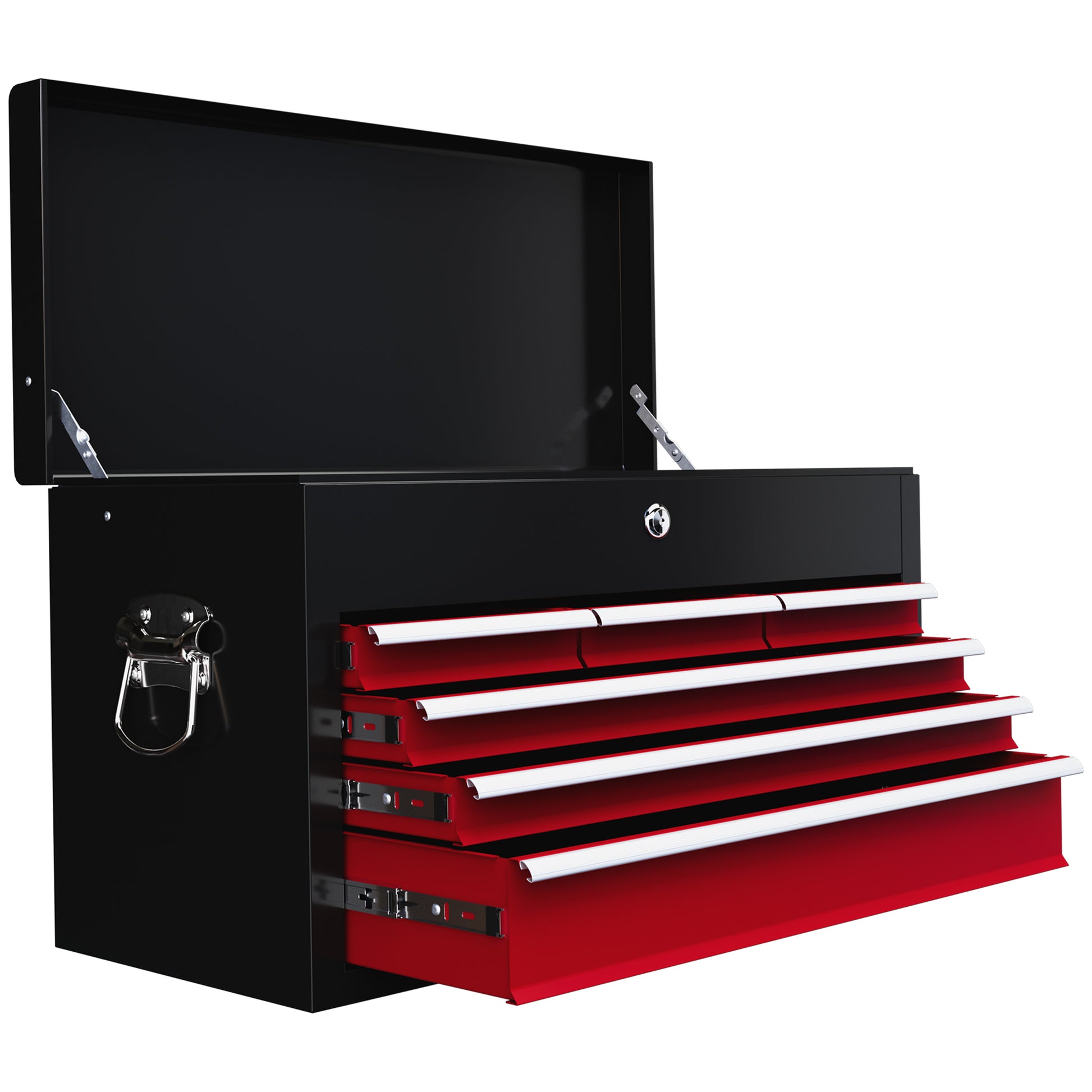 6 Drawer 24" Portable Tool Box with Top Case, Ball Bearing Slides, Metal Tool Chest for Garage, Household and Warehouse