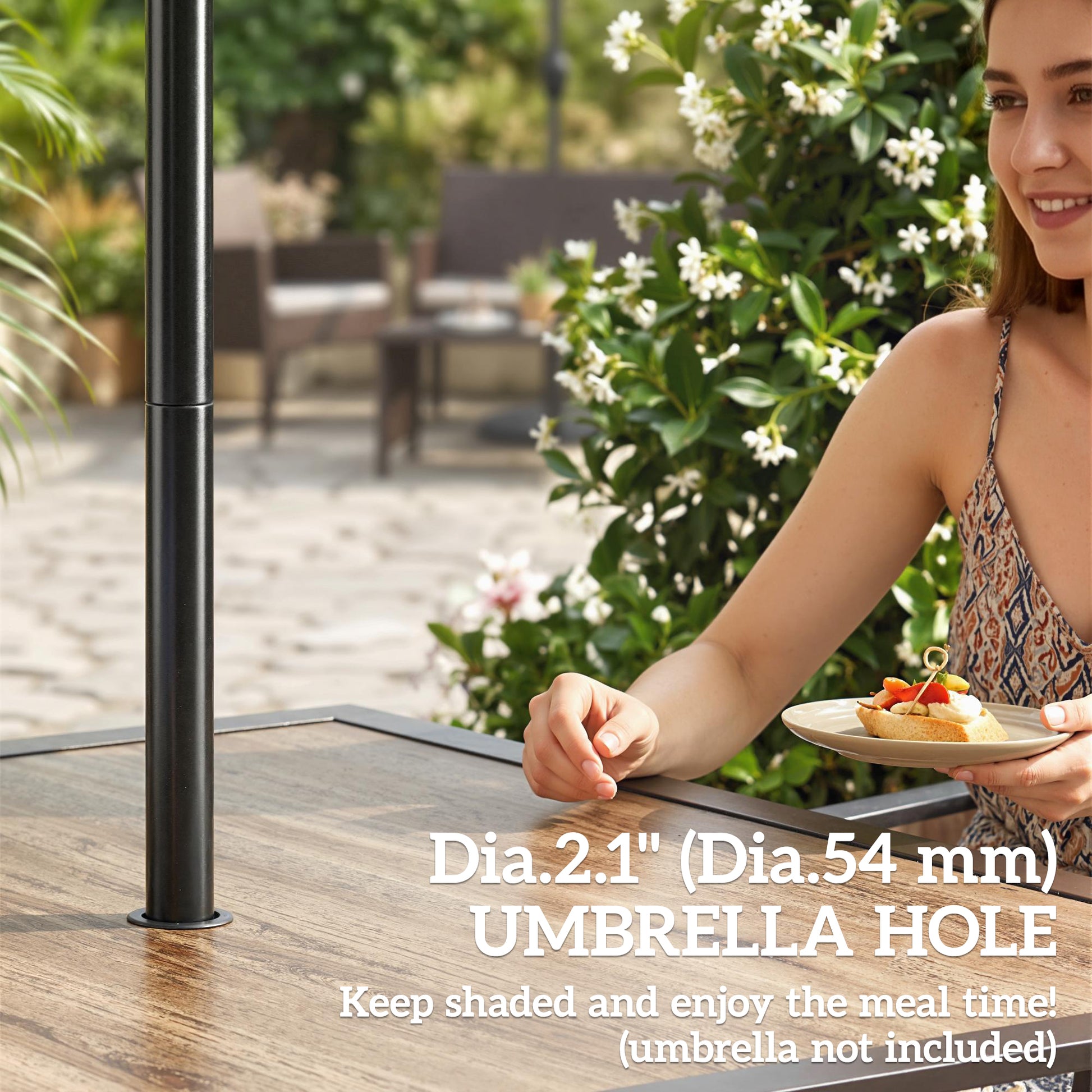 36" x 36" x 28" Square Patio Dining Table with Umbrella Hole, Easy to Clean Top & Rustproof Steel Frame, for Garden Pool