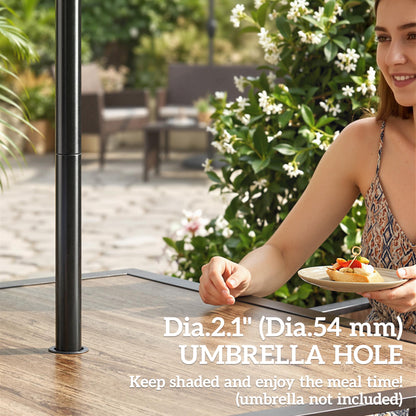 36" x 36" x 28" Square Patio Dining Table with Umbrella Hole, Easy to Clean Top & Rustproof Steel Frame, for Garden Pool