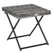 Rattan Coffee Table Folding Patio Outdoor Side Table Wicker for Balcony, Porch, Poolside, 15.75"x15.75"x15.75", Grey