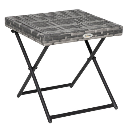 Rattan Coffee Table Folding Patio Outdoor Side Table Wicker for Balcony, Porch, Poolside, 15.75"x15.75"x15.75", Grey