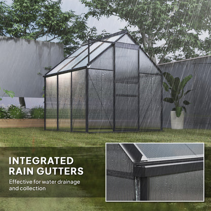 6' x 6' x 6.5' Polycarbonate Greenhouse, Walk-in Green House with Adjustable Roof Vent Galvanized Base Sliding Door Rain Gutter for Outdoor Garden Backyard, Grey