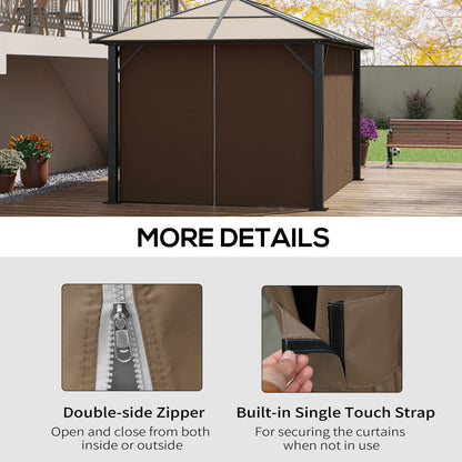 Gazebo Curtains, 10' x 13' Universal Replacement Privacy Curtain, 4-Panels Sidewall with Hooks/C-Rings, Dark Brown