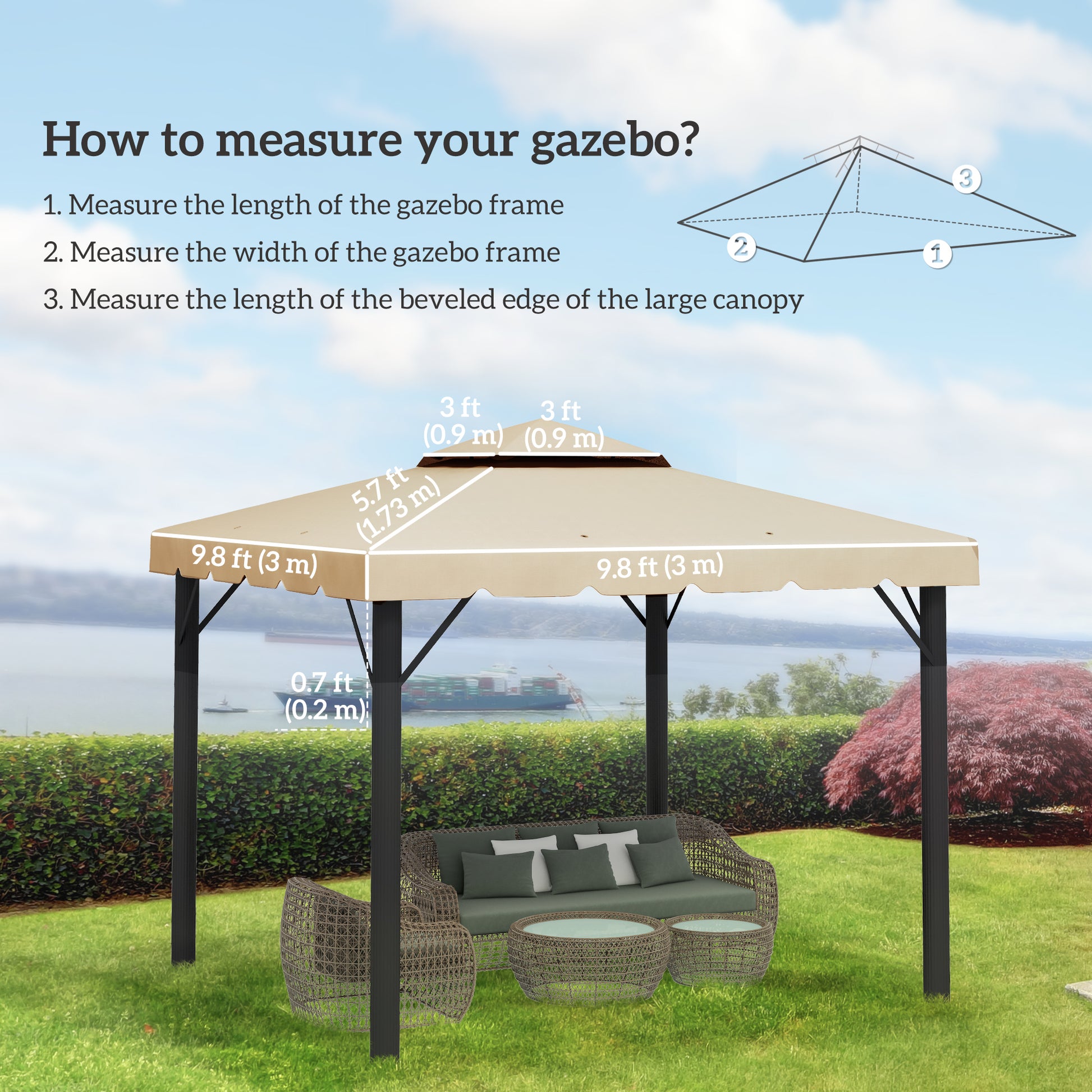 10' x 10' Gazebo Replacement Canopy, Gazebo Top Cover with Double Vented Roof for Garden Patio Outdoor TOP ONLY, Beige