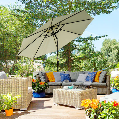 10' x 8' Round Market Umbrella, Patio Umbrella with Crank Handle and Tilt, Outdoor Parasol for Garden, Beige