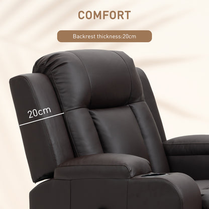 Swivel Massage Recliner Chair Rocker, Overstuffed Manual Reclining Sofa, PU Leather Rocking Chair with Side Pockets, Cup Holders, for Living Room, Nursery, Brown
