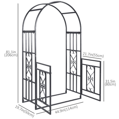 6.7 FT Steel Garden Arch with Gate Outdoor Courtyard Arbor for Climbing Vine Plants Lawn Backyard Decoration Dark Grey