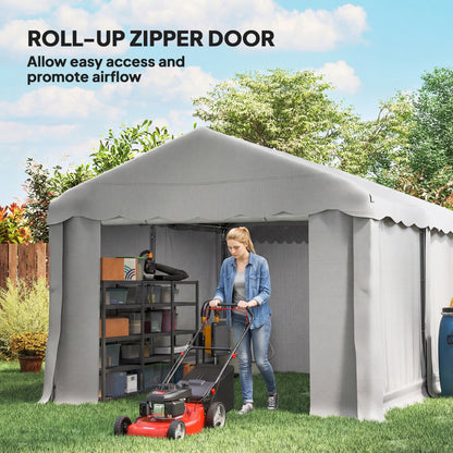13' x 10' Portable Shed, Outdoor Storage Shed Tent with Roll-up Zipper Door and Removable Sidewalls, Light Grey