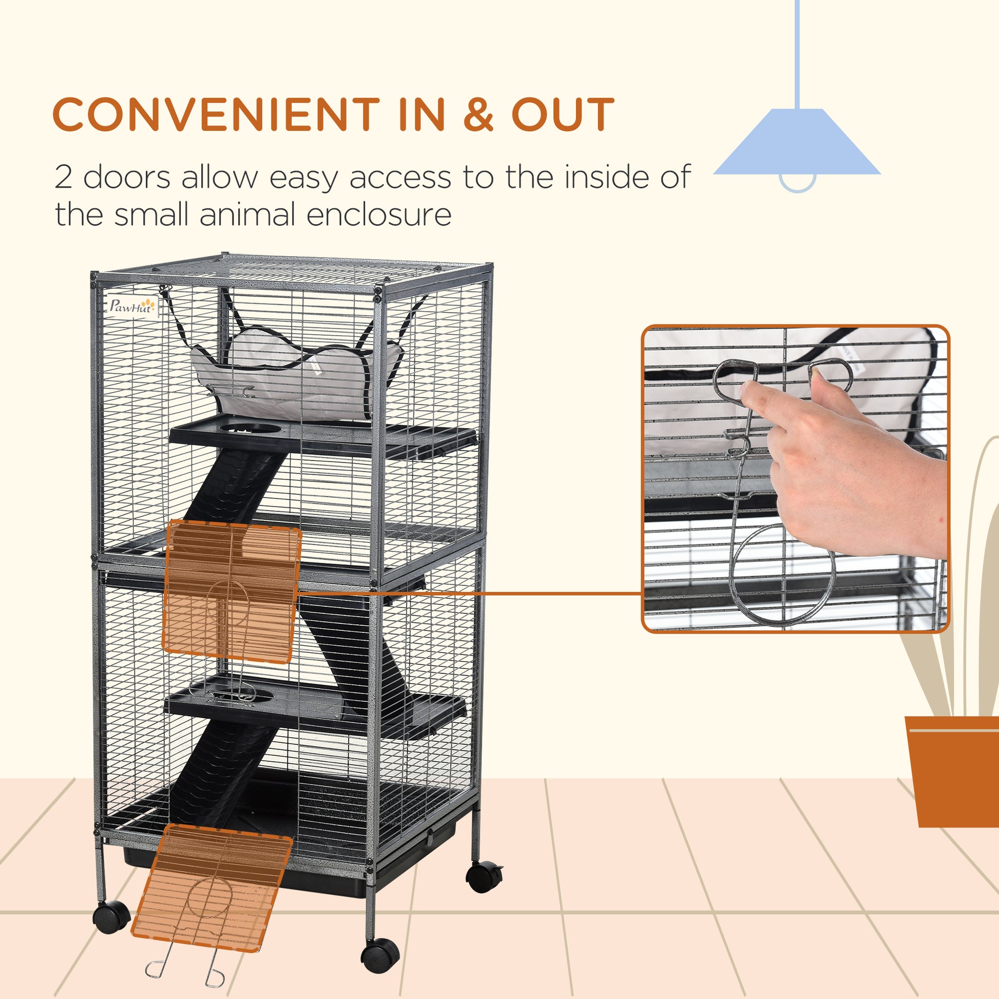 4-Tier Rolling Small Animal Cage, Deluxe Guinea Pig Cage, Ferret Cage for Mink Chinchilla Kitten Rabbit