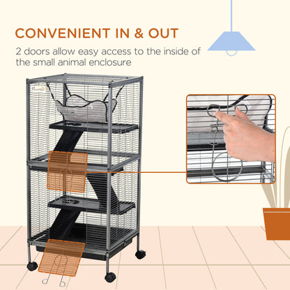 4-Tier Rolling Small Animal Cage, Deluxe Guinea Pig Cage, Ferret Cage for Mink Chinchilla Kitten Rabbit