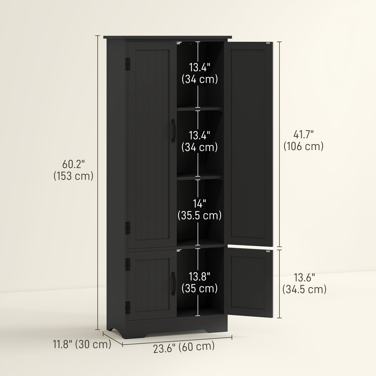 60" 4-Door Storage Cabinet Multi-Storey Large Space Pantry with Adjustable Shelves Black