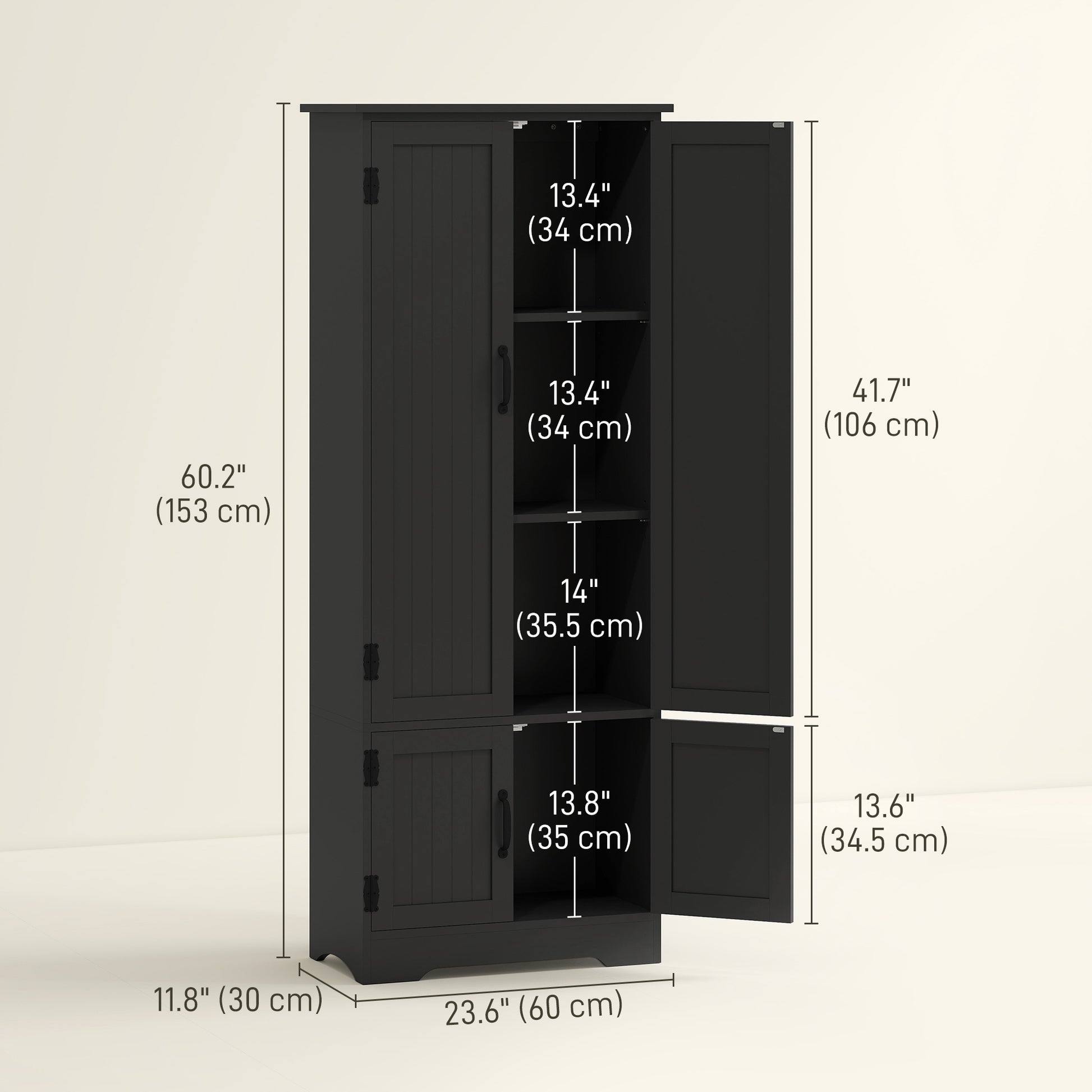 60" 4-Door Storage Cabinet Multi-Storey Large Space Pantry with Adjustable Shelves Black