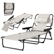 Folding Lounge Chair w/ Reclining Back, Cream White