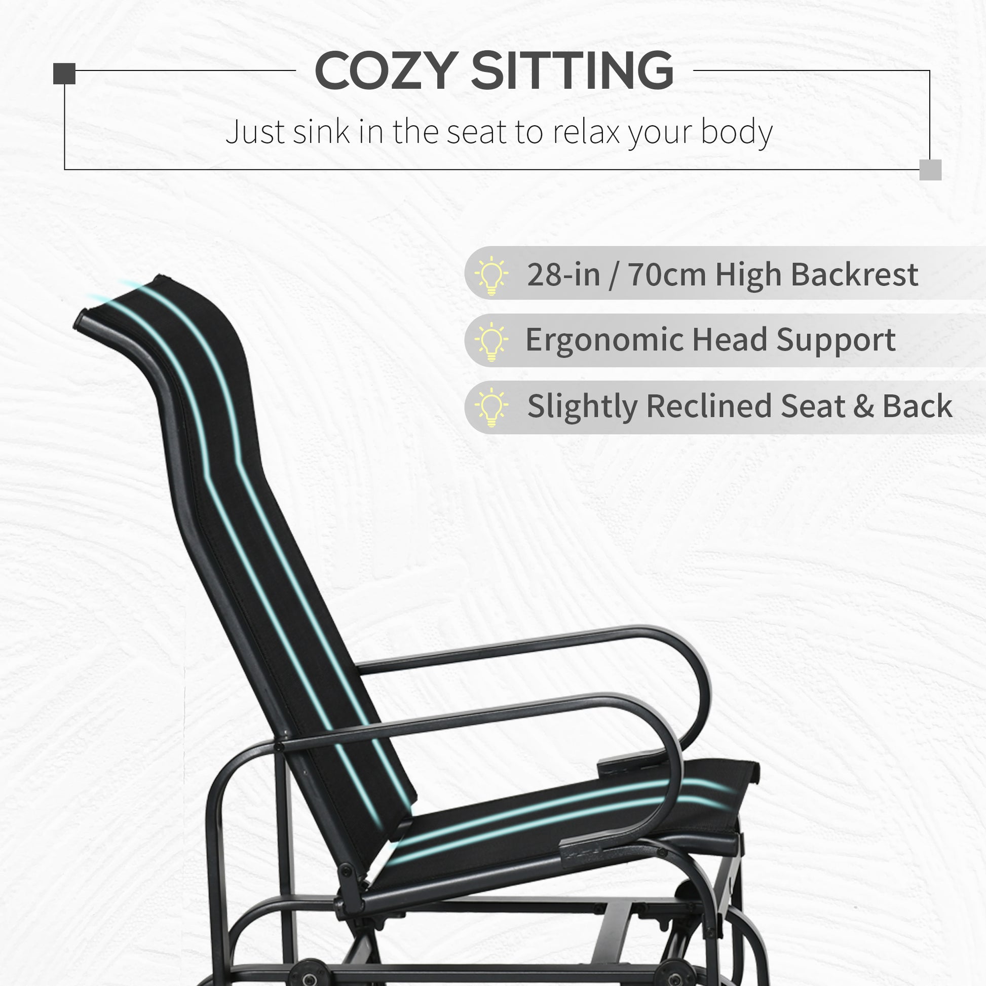 Patio Glider with Breathable Mesh Fabric, Outdoor Glider Chair, Garden Rocking Gliding Seat for Patio, Yard, Porch, Black